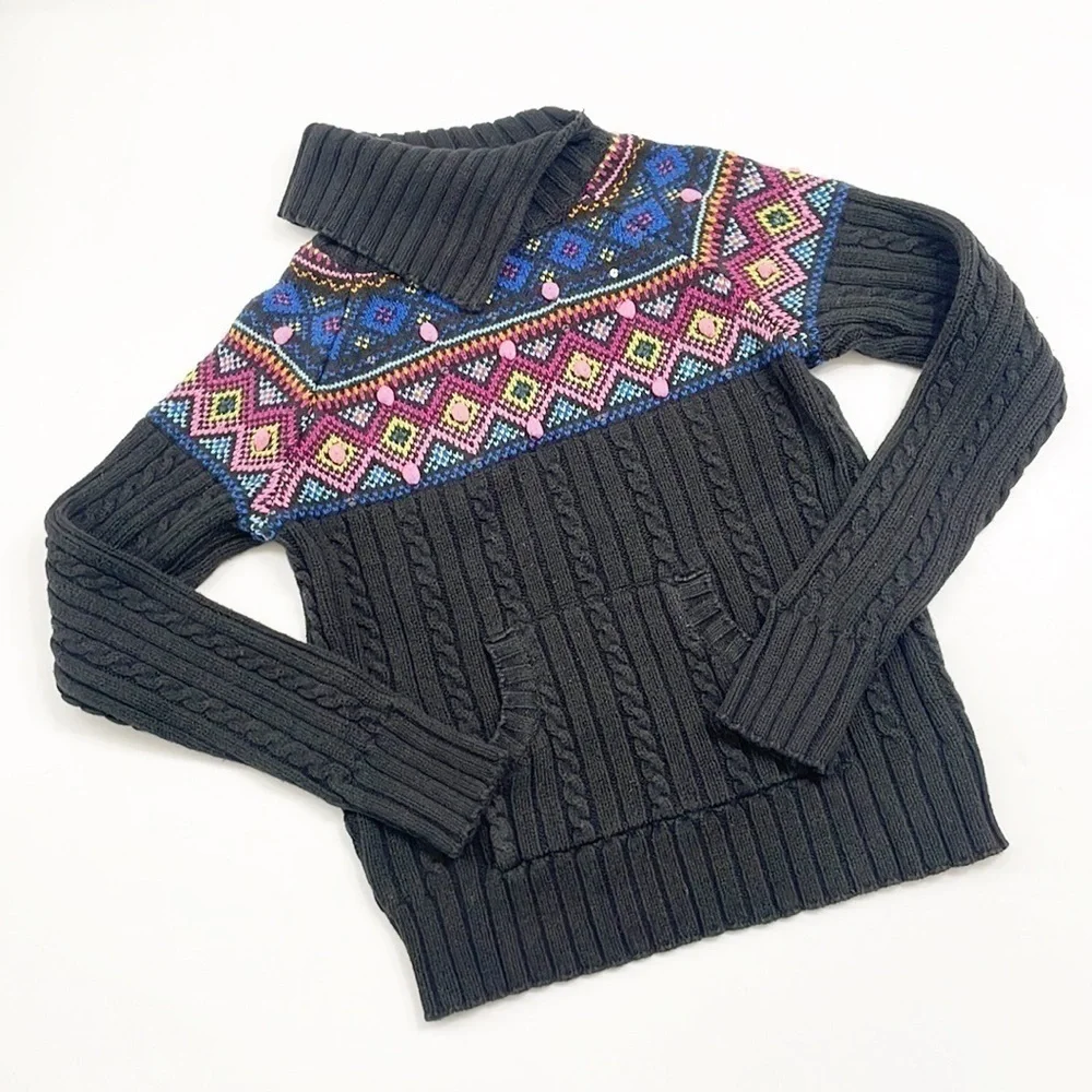 The Children's Place black geometric cable knit long sleeve turtleneck sweater